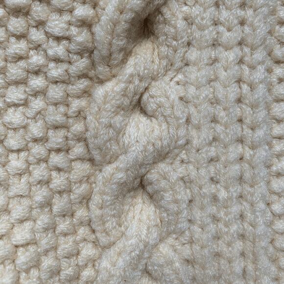 Vintage Hand Knit Chunky Oatmeal Cable Cardigan Sweater Cropped Shawl Collar - Picture 5 of 8